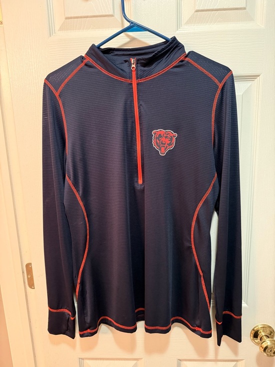 NFL Tops - Womens Chicago Bears Navy & Orange lightweight cool tx3 Half-Zip Pullover large